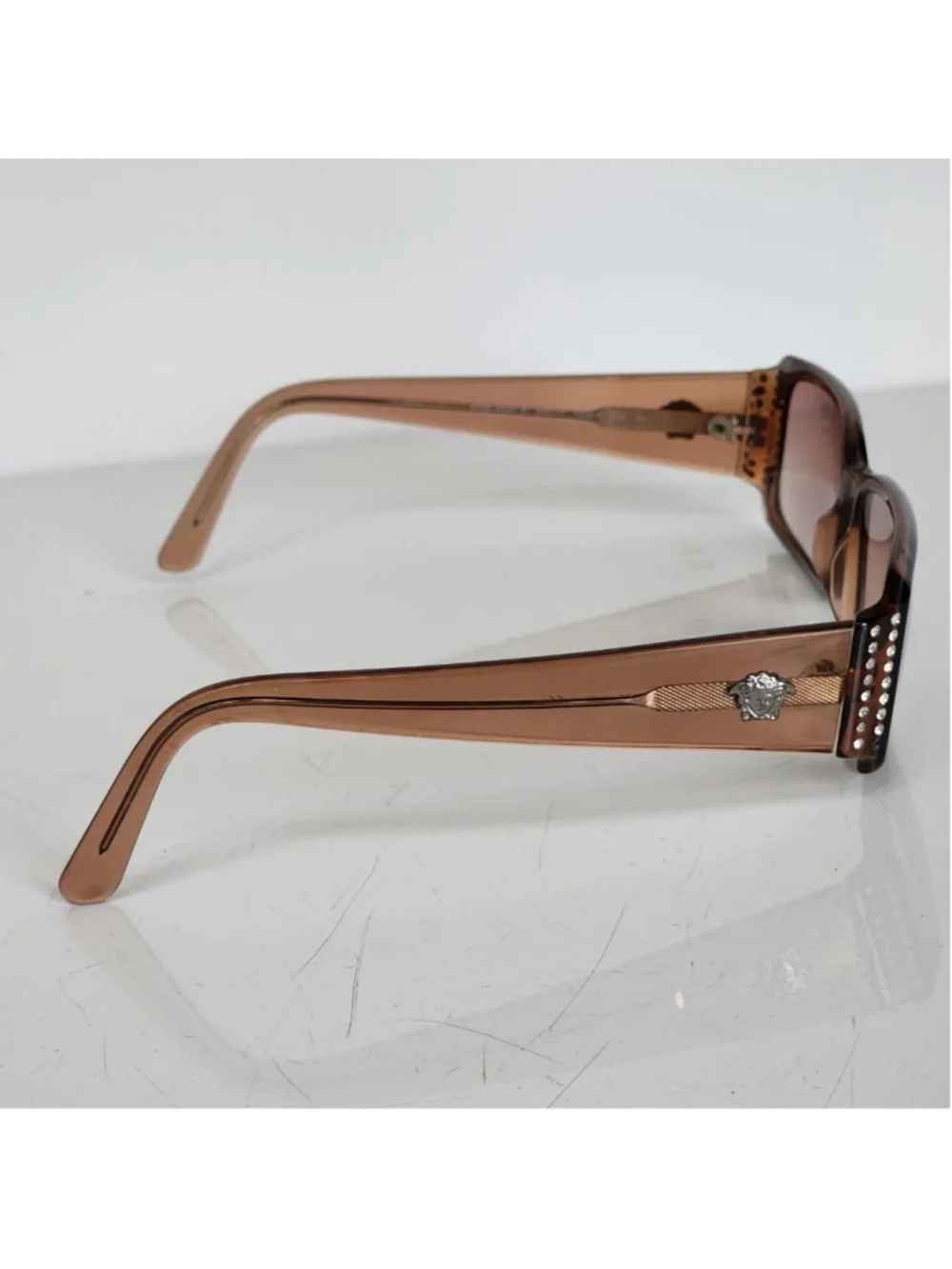 VERSACE Women's Brown Rectangle Tortoiseshell Sunglasses With‎ Crystals